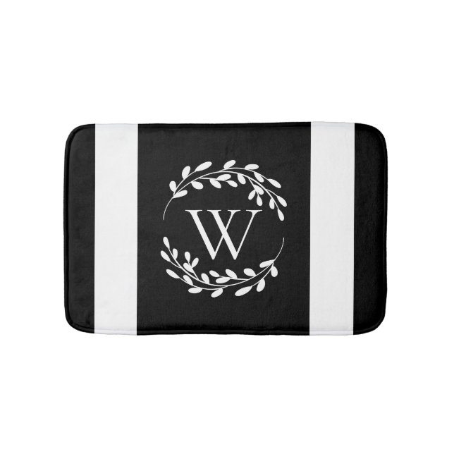 Tapete De Banheiro Monograma Floral Negro e Branco (frente)