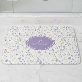 Tapete De Banheiro Monograma Floral Roxo Personalizado