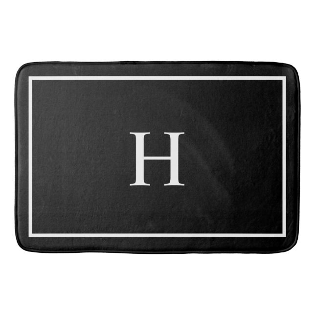 Tapete De Banheiro Monograma Moderno Elegante Preto (Frente)