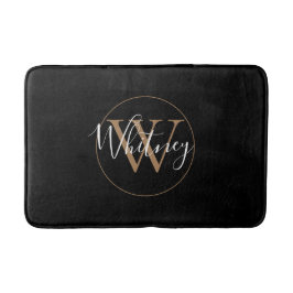 Tapete De Banheiro Monograma Nome em Script Elegante Dourado Preto