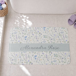 Tapete De Banheiro Monograma Nome Flor Silvestre Aquarela Roxo Azul