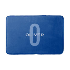 Tapete De Banheiro Monograma Personalizado Azul Branco Nome
