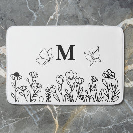 Tapete De Banheiro Monograma Personalizado de Arte de Linha Floral