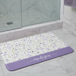 Tapete De Banheiro Monograma Personalizado de Flor Silvestre Roxa