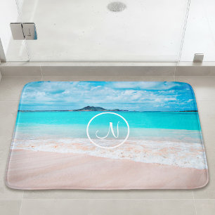 Tapete De Banheiro Monograma personalizado de foto de praia de turque