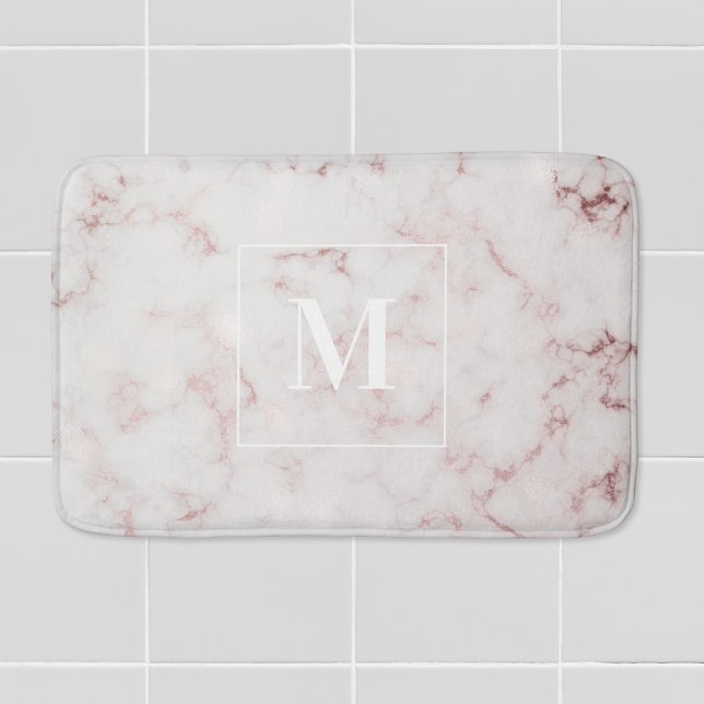 Tapete De Banheiro Monograma Personalizado de Marble rosa Dourado (Criador carregado)