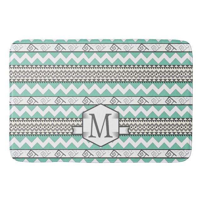 Tapete De Banheiro Monograma Personalizado Mint Aztec Padrão Floral (Frente)