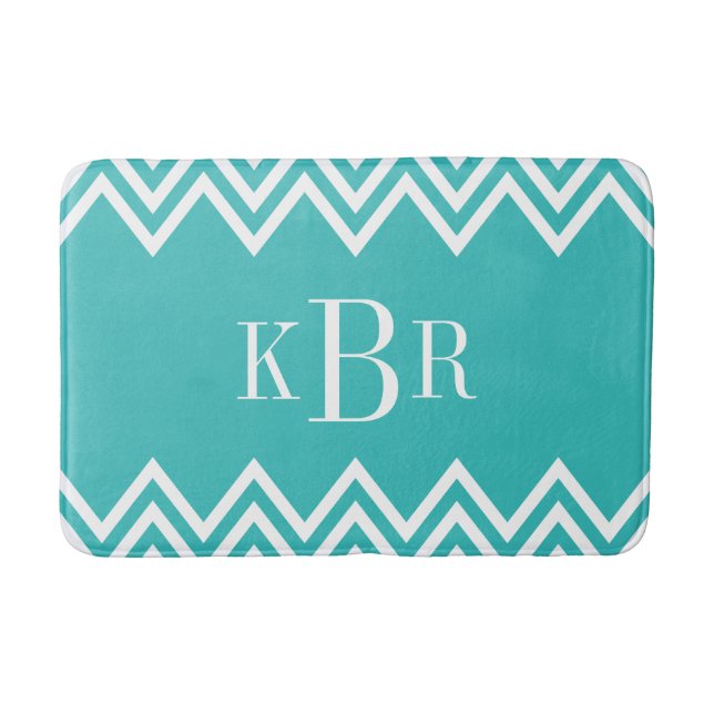 Tapete De Banheiro Monograma Personalizado Turquoise Chevron (Frente)