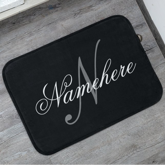 Tapete De Banheiro Monograma Personalizado Único de Nomes Preto e Bra (Criador carregado)