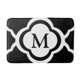 Tapete De Banheiro Monograma Personalizável Quatrefoil Preto e Branco