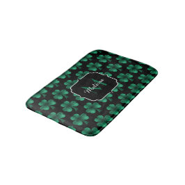 Tapete De Banheiro Monograma preto de Shamrock Verde Sparkle Emerald