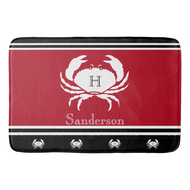 Tapete De Banheiro Monograma Red Black White Crab Rug Náutico (Frente)