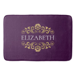 Tapete De Banheiro Monograma Roxo Bath Dourada Mat