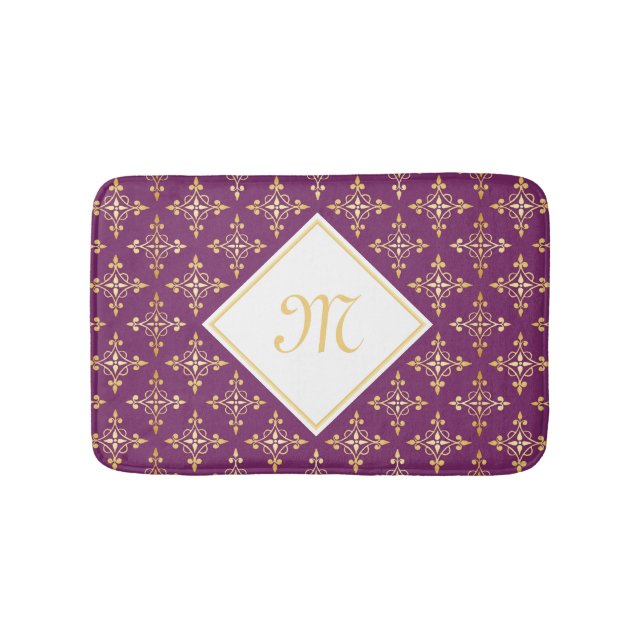Tapete De Banheiro Monograma Roxo e Dourado Quatre Floral (frente)