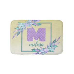 Tapete De Banheiro Monograma Roxo Sereia Escala Aquarela