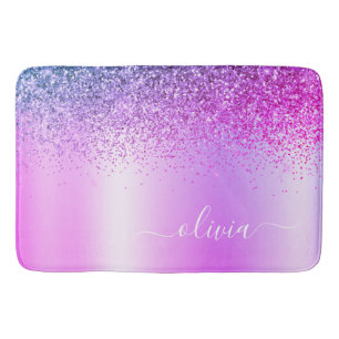 Tapete De Banheiro Monograma Script Purple Glitter Giration Name