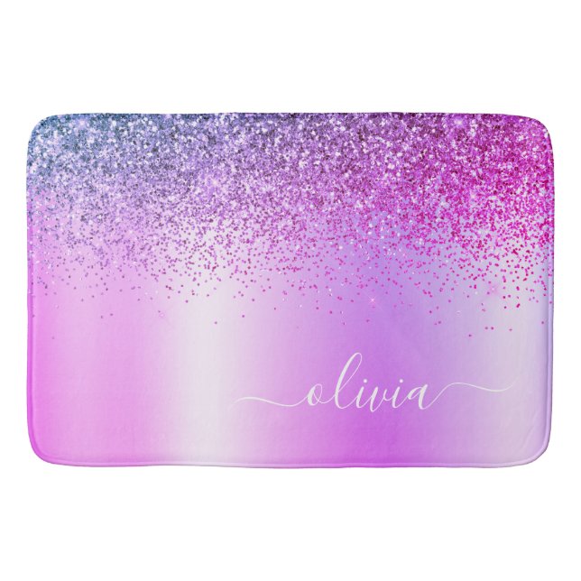Tapete De Banheiro Monograma Script Purple Glitter Giration Name (Frente)