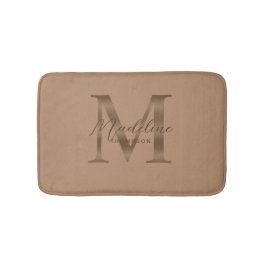 Tapete De Banheiro Monograma Simples em Dourado e Taupe Metálico