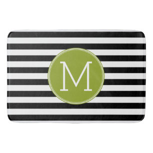 Tapete De Banheiro Monograma verde de padrão branco e preto