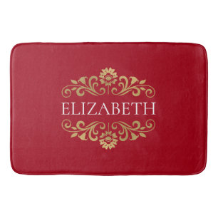 Tapete De Banheiro Monograma Vermelho Dourado Morte de Banho Elegante