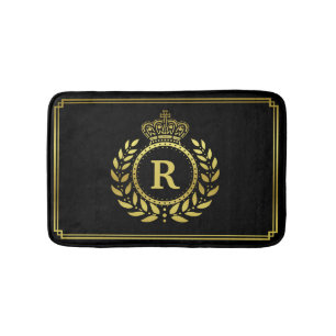 Tapete De Banheiro Monogrammed real da coroa preta Dourado da