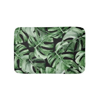 Tapete De Banheiro Monstera Escura: Impressão Tropical Watercolor.