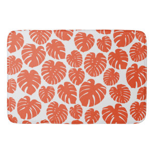 Tapete De Banheiro Monstera - Laranja e Branco
