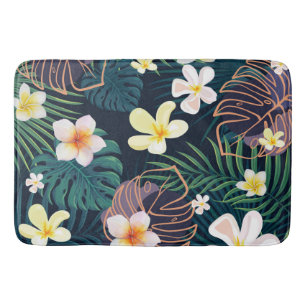 Tapete De Banheiro Monstera tropical deixa flores de plumeria