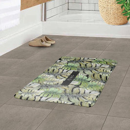 Tapete De Banheiro Monstera Tropical Palm Pastel Monograma