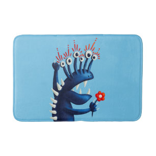 Tapete De Banheiro Monstro engraçado no azul com flor