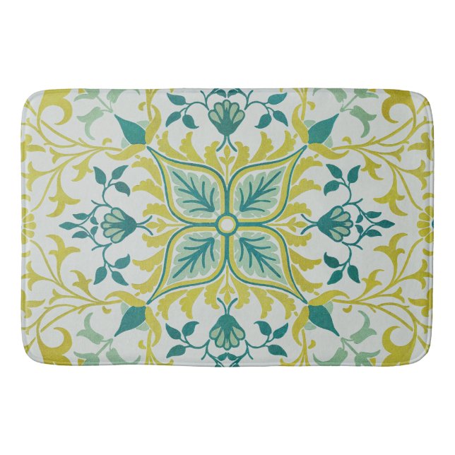 Tapete De Banheiro Morris Yellow Turquoise Vine & Flower Patterno (Frente)