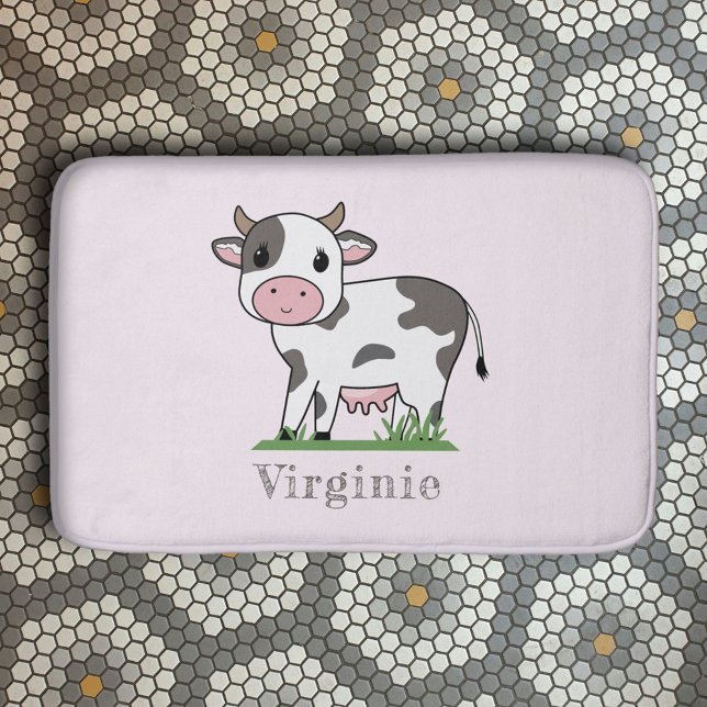 Tapete De Banheiro Morte de Banho Rosa com uma Vaca Fresca (Pink Bath Mat with a Cute Cow)
