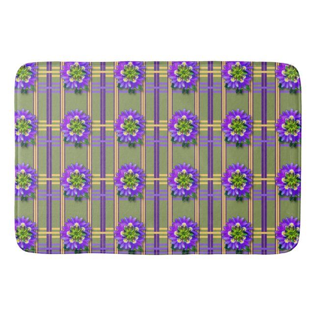 Tapete De Banheiro Moss Green with Purple Flowers Bath Mat (Frente)