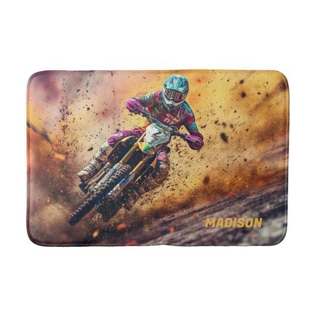 Tapete De Banheiro Motocross de nome personalizado (Frente)