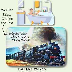 Tapete De Banheiro Motores de locomotiva do comboio a vapor com texto