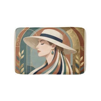 Tapete De Banheiro Mulher com chapéu de sol art déco
