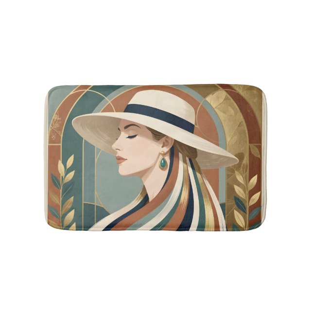Tapete De Banheiro Mulher com chapéu de sol art déco (frente)