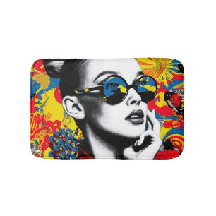 Tapete De Banheiro Mulher de arte pop com óculos de sol