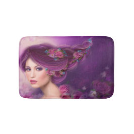 Tapete De Banheiro Mulher fantasista com penteado roxo Bath Mat
