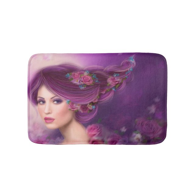 Tapete De Banheiro Mulher fantasista com penteado roxo Bath Mat (frente)