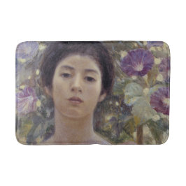 Tapete De Banheiro Mulher Japonesa com Flores de Glória da Manhã Roxa