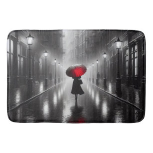 Tapete De Banheiro Mulher Na Chuva Com Guarda-chuvas Vermelho