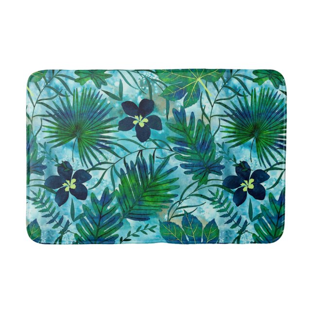 Tapete De Banheiro Nalani Hawaiian Tropical Garden Teal (Frente)
