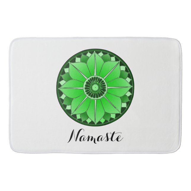 Tapete De Banheiro NAMASTE Flor Espiritual Lótus Verde Mandala Branco (Frente)