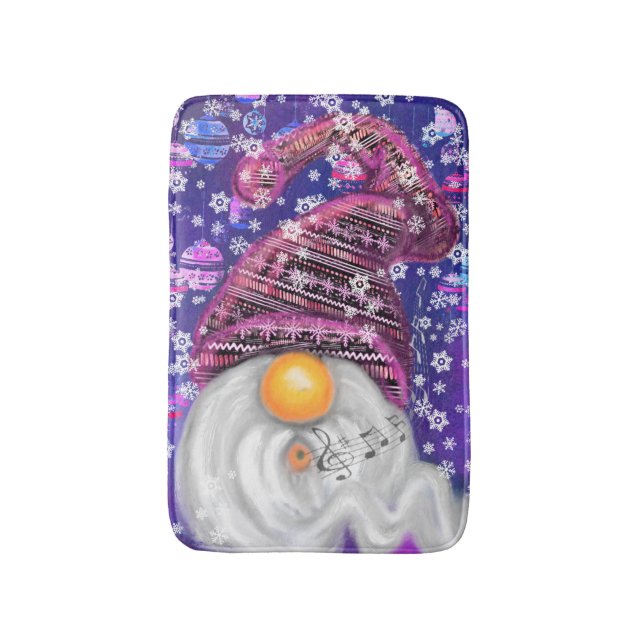 Tapete De Banheiro Natal Bath Mat Gnome Em Cantação De Chapéu Roxo (Frente Vertical)