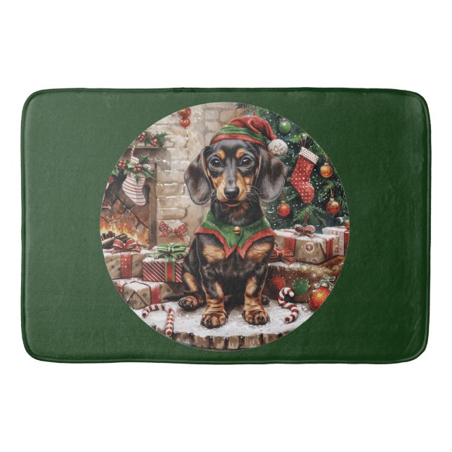 Tapete De Banheiro Natal Dachshund Dogs Elf (Frente)