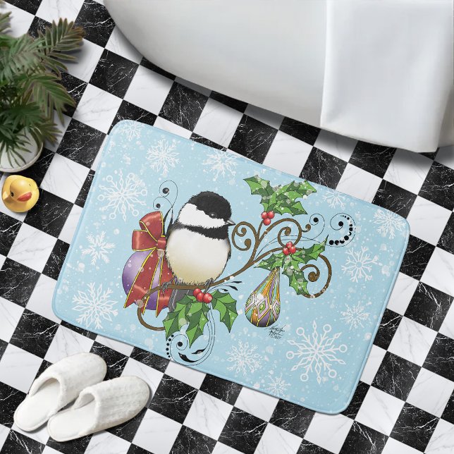 Tapete De Banheiro Natal do Chickadee de inverno (Criador carregado)