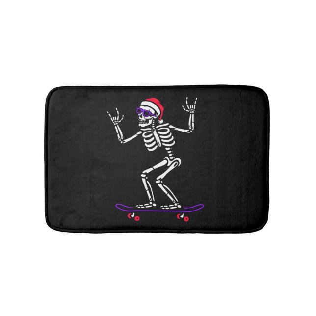 TAPETE DE BANHEIRO NATAL SKELETON NO SKATEBOARD FUNNY XMAS (frente)