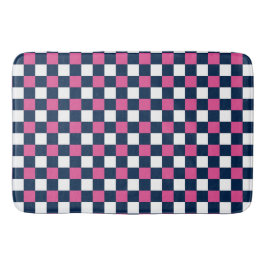 Tapete De Banheiro Nautical Doodles – Hot Pink & Navy Mini Check