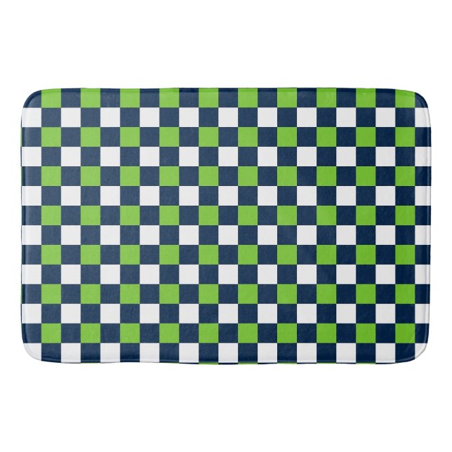Tapete De Banheiro Nautical Doodles – Lime & Navy Mini Check (Frente)